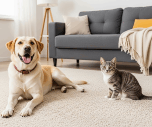 Dog and Cat on Carpet