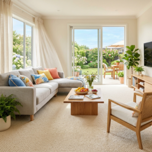 Living room fully carpeted summer